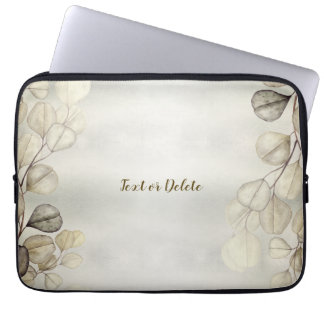 Watercolor Golden Eucalyptus Foliage Shiny Elegant Laptop Sleeve