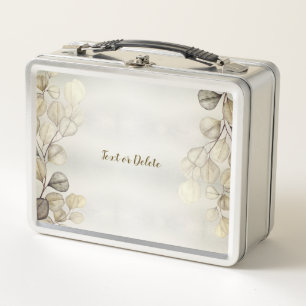 Watercolor Golden Eucalyptus Foliage Shiny Elegant Metal Lunch Box