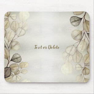 Watercolor Golden Eucalyptus Foliage Shiny Elegant Mouse Pad