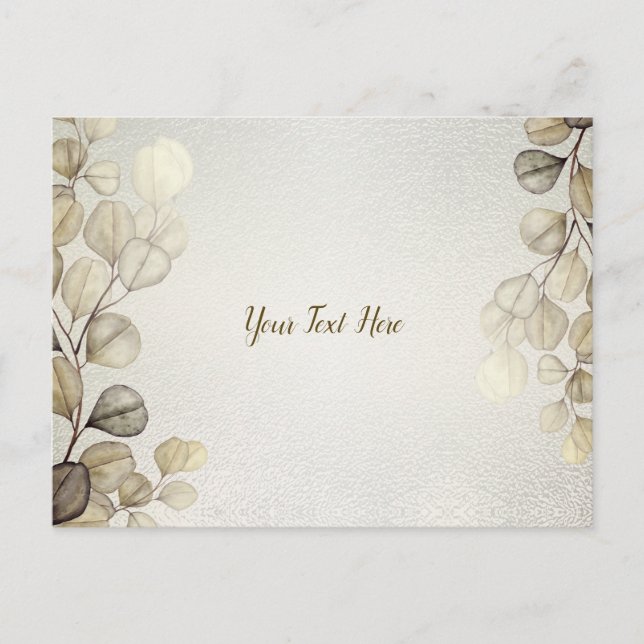 Watercolor Golden Eucalyptus Foliage Shiny Elegant Postcard (Front)
