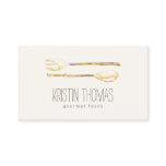 Watercolor Golden Fork and Spoon Catering Business Card Watercolor Golden Fork and Spoon Catering Business Card
