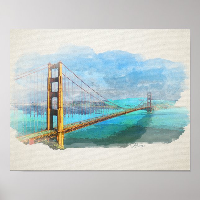 Watercolor Golden Gate Bridge San Francisco Poster (Front)