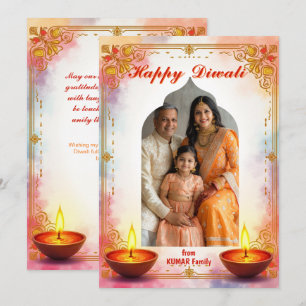Watercolor Golden Glow Diwali Greeting Card