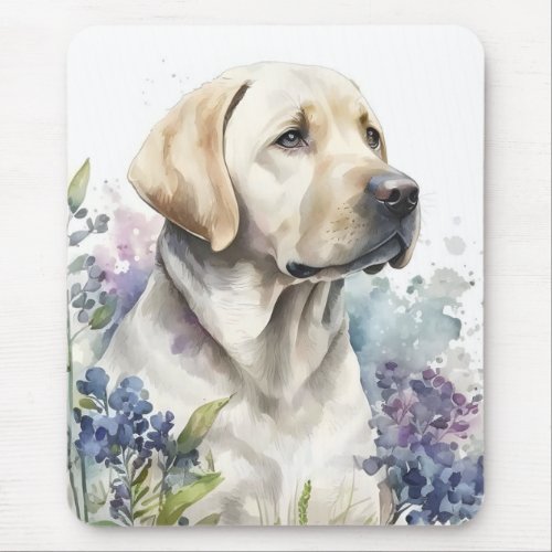 Watercolor Golden Labrador Retriever and Flowers Mouse Pad