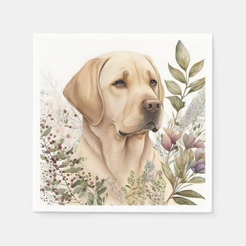 Watercolor Golden Labrador Retriever and Flowers Napkins