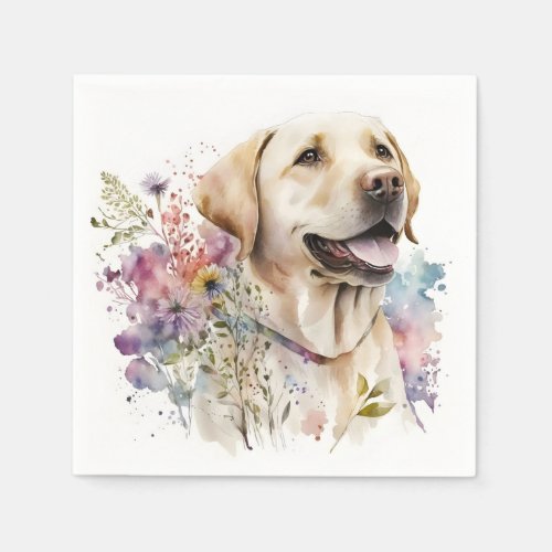 Watercolor Golden Labrador Retriever and Flowers Napkins