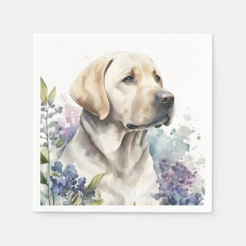 Watercolor Golden Labrador Retriever and Flowers Napkins