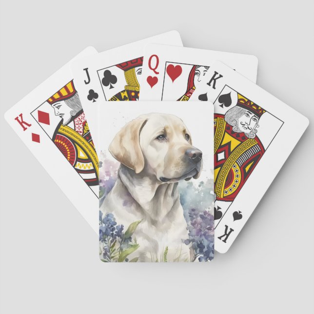 Watercolor Golden Labrador Retriever and Flowers Poker Cards (Back)