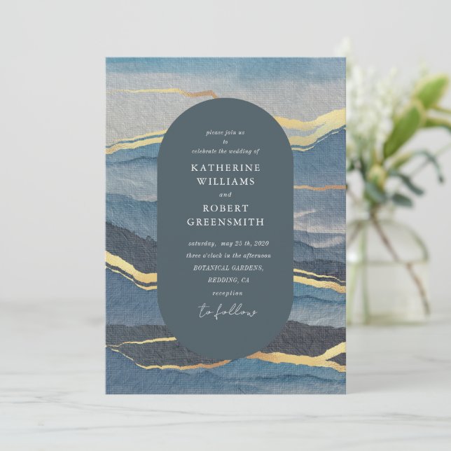 watercolor golden landscape Wedding Invitation (Standing Front)
