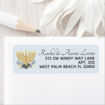 Watercolor Golden Menorah &amp; Flowers Hanuakkah Label