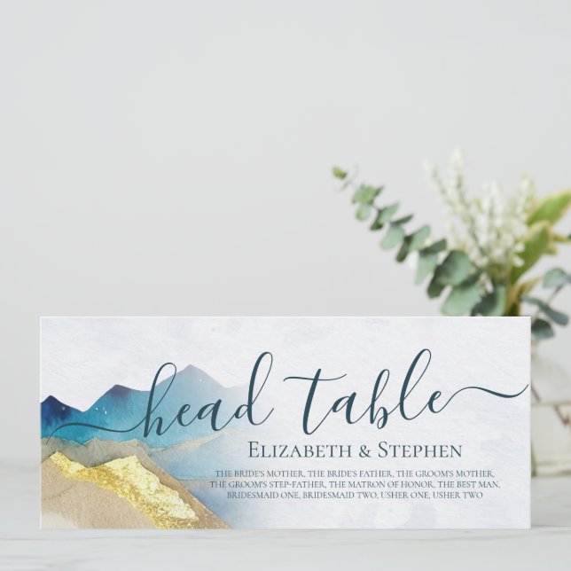 Watercolor Golden Mountain Wedding Head Table Sign (Standing Front)