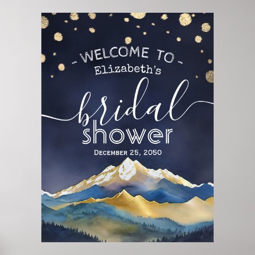 Watercolor Golden Mountains Bridal Shower Welcome Poster