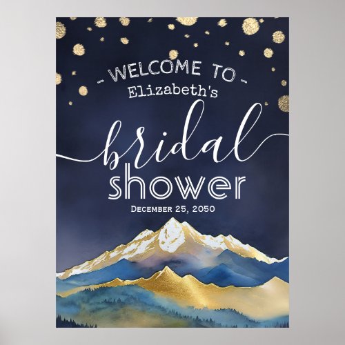 Watercolor Golden Mountains Bridal Shower Welcome Poster