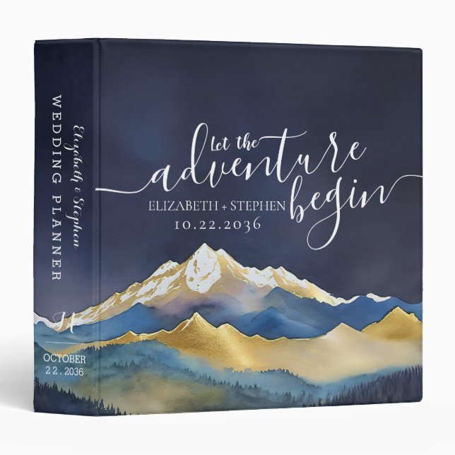 Watercolor Golden Mountains Wedding Photo Planner 3 Ring Binder (Front/Spine)