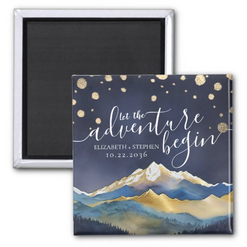 Watercolor Golden Mountains Wedding Save The Date Magnet