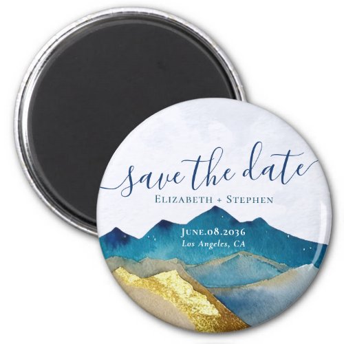 Watercolor Golden Mountains Wedding Save The Date  Magnet