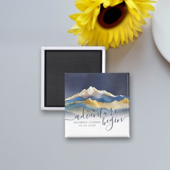 Watercolor Golden Mountains Wedding Save The Date Magnet by ReadyCardCard at Zazzle