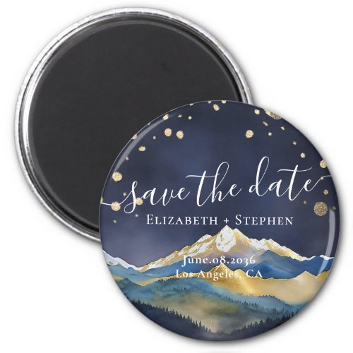 Watercolor Golden Mountains Wedding Save The Date  Magnet