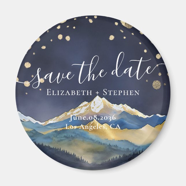 Watercolor Golden Mountains Wedding Save The Date  Magnet (Front)