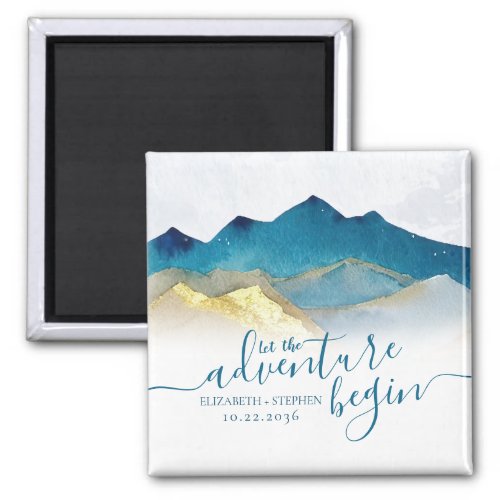 Watercolor Golden Mountains Wedding Save The Date Magnet