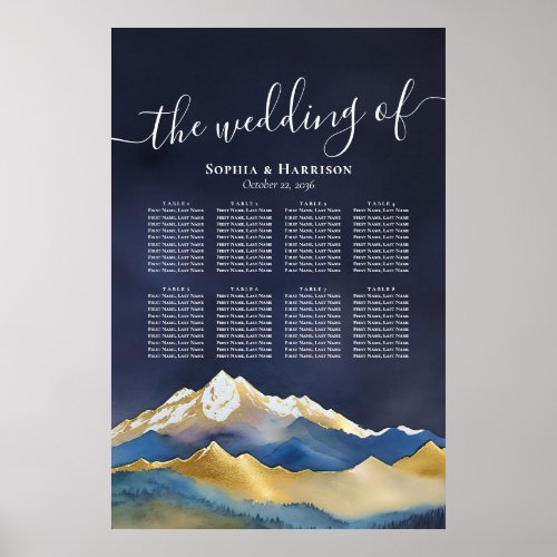 Watercolor Golden Mountains Wedding Seating Chart
