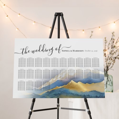 Watercolor Golden Mountains Wedding Seating Chart Foam Board