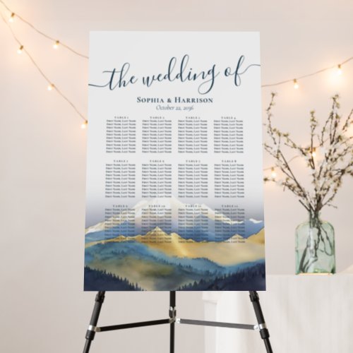 Watercolor Golden Mountains Wedding Seating Chart  Foam Board