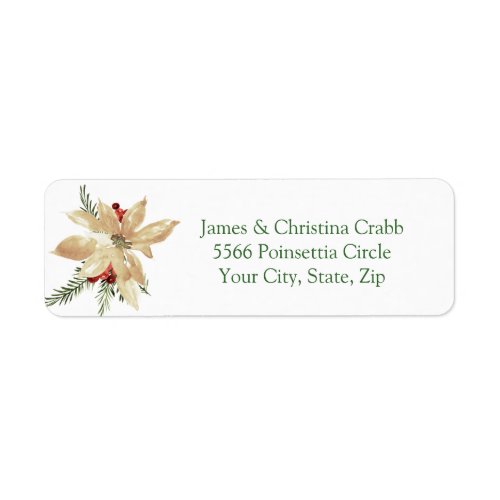 Watercolor Golden Poinsettia Return Address Label