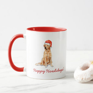 Watercolor Golden Retreiver in Santa hat Holiday Mug