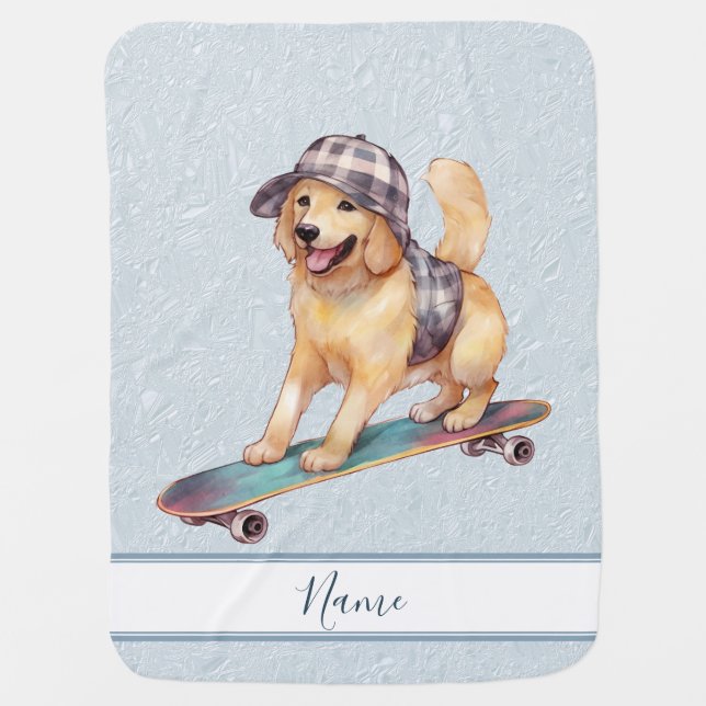 Watercolor Golden Retriever Baby Blanket (Front)