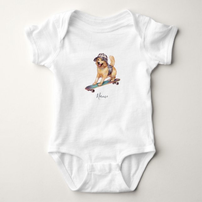 Watercolor Golden Retriever Baby Bodysuit (Front)