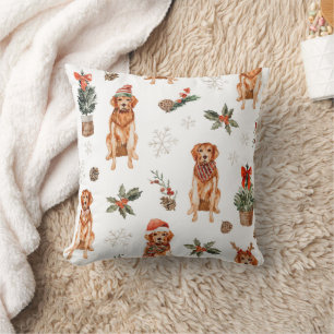 Watercolor Golden Retriever Christmas Dogs Throw Pillow