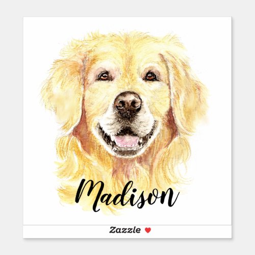 Watercolor Golden Retriever Dog Animal Custom Name Sticker