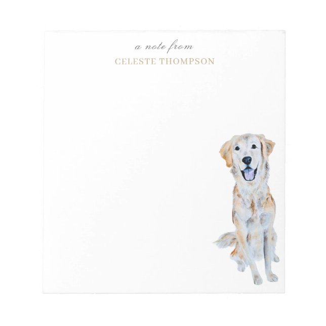 Watercolor Golden Retriever Dog Personalize Notepad (Front)