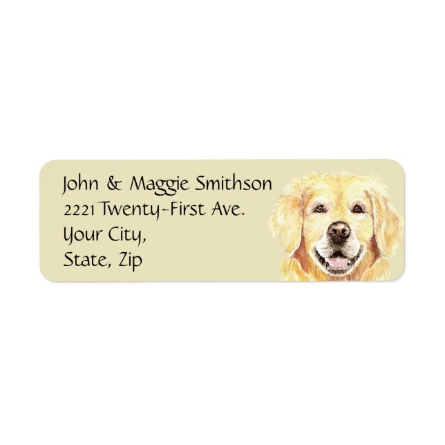 Watercolor Golden Retriever Dog Pet Animal Address Label (Front)