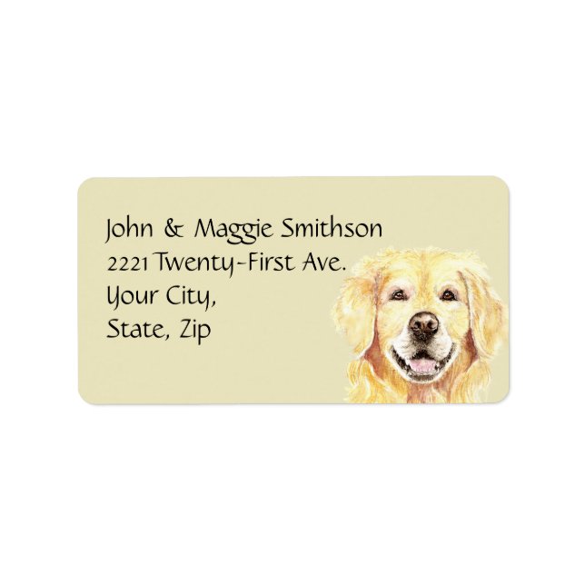 Watercolor Golden Retriever Dog Pet Animal Address Label (Front)