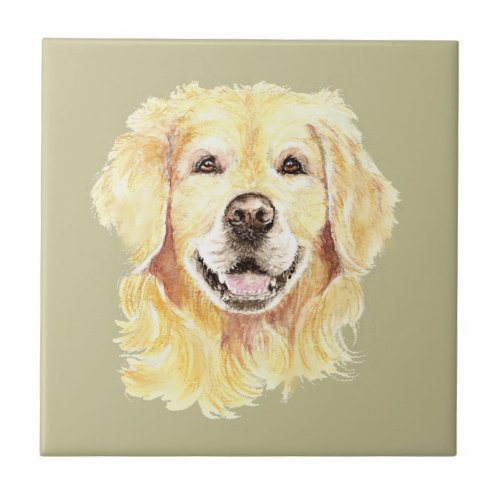 Watercolor Golden Retriever Dog Pet Animal Ceramic Tile