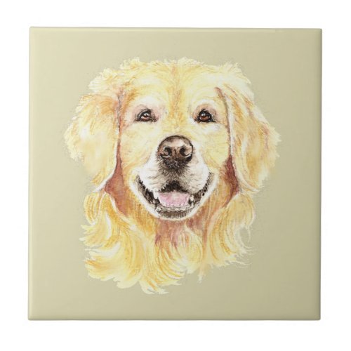 Watercolor Golden Retriever Dog Pet Animal Ceramic Tile