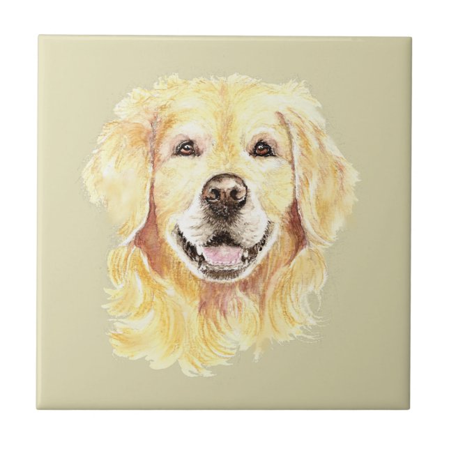 Watercolor Golden Retriever Dog Pet Animal Ceramic Tile (Front)