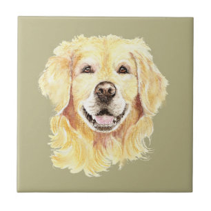 Watercolor Golden Retriever Dog Pet Animal Ceramic Tile