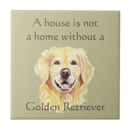 Watercolor Golden Retriever Dog Pet Animal Quote Ceramic Tile