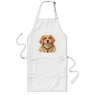 Watercolor Golden Retriever Dog   Pet Lover Art Long Apron