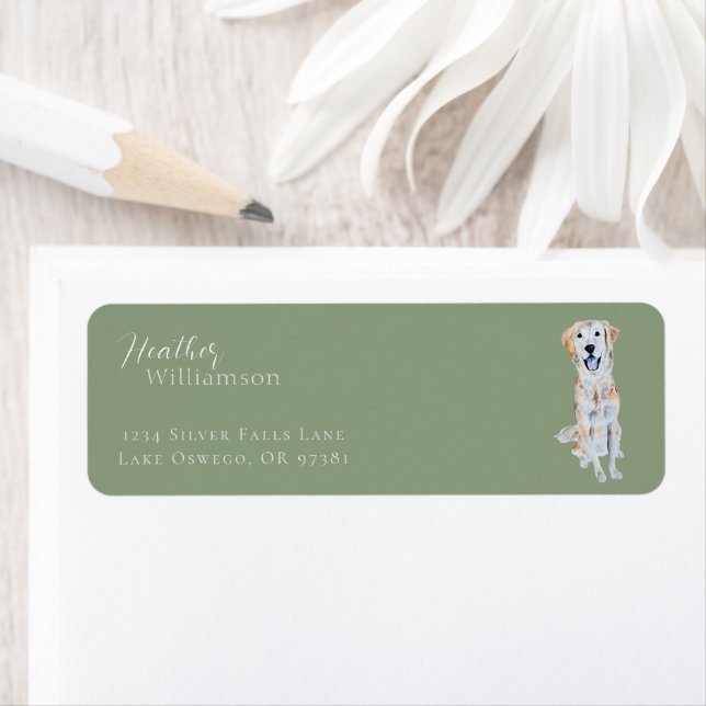 Watercolor Golden Retriever Dog Return Address Label (Insitu)