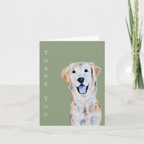 Watercolor Golden Retriever Dog Sage Thank You Card