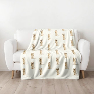Watercolor Golden Retriever Fleece Blanket