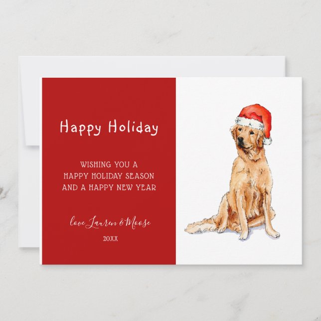 Watercolor Golden retriever Holiday Announcement (Front)