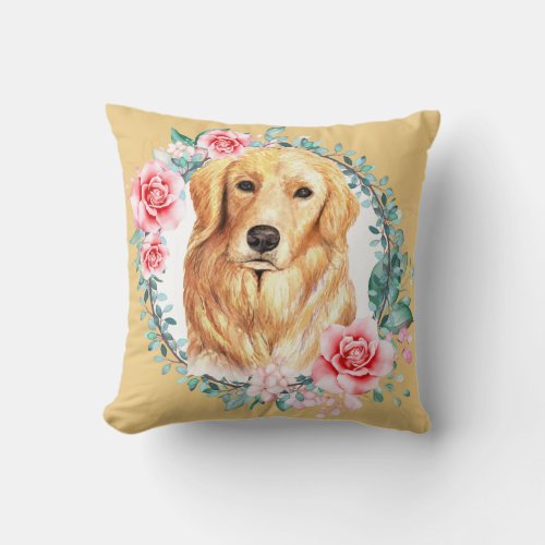 Watercolor golden retriever Labrador rose gold Throw Pillow