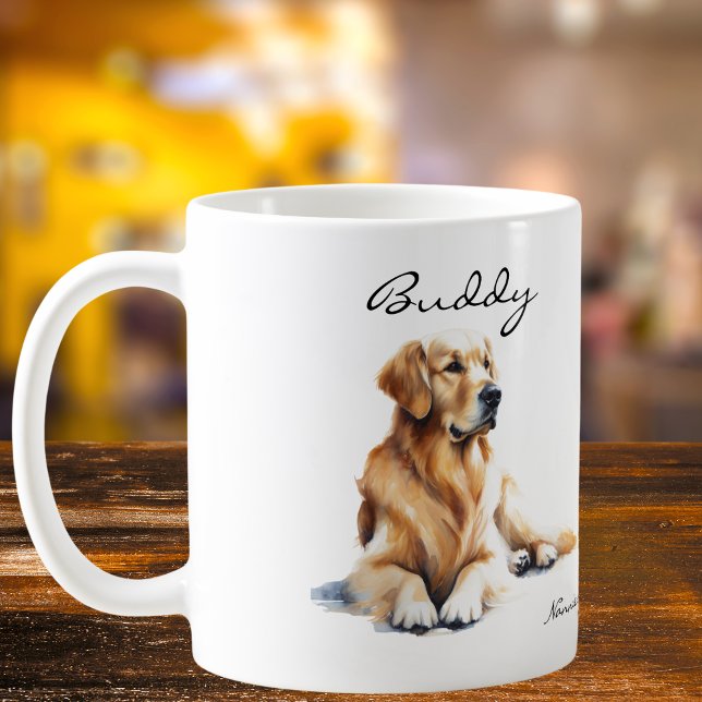 Watercolor  Golden Retriever  Personalize Coffee Mug (A close look at the design.)