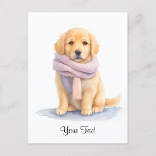Watercolor Golden Retriever Puppy Dog Personized Holiday Postcard