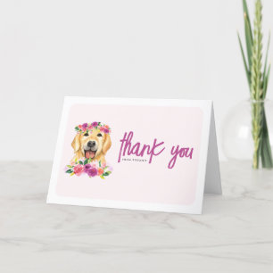 Watercolor Golden Retriever Purple Floral Birthday Thank You Card